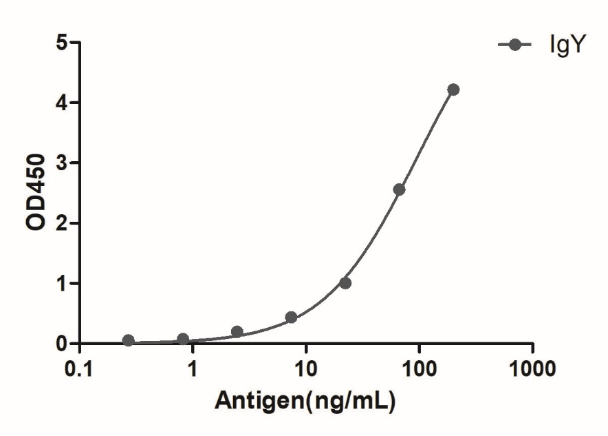 A titer ELISA of chicken IgY-Anti-Chicken IgY, AlpHcAbs® Goat antibody(Biotin)  