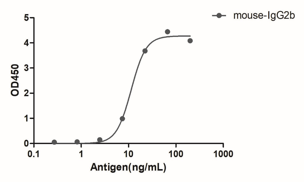 A titer ELISA of mouse IgG2b-Anti-Mouse IgG2b(Fcγ Fragment specific), AlpHcAbs® Goat antibody(HRP) 